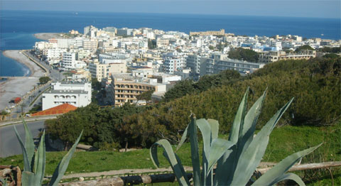 Blick von oben auf die Neustadt von Rhodos-Stadt