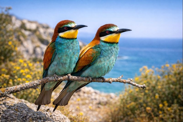 2 bunte Vögel auf Korfu