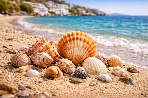 Verschiedene Muscheln an einem Strand in Griechenland