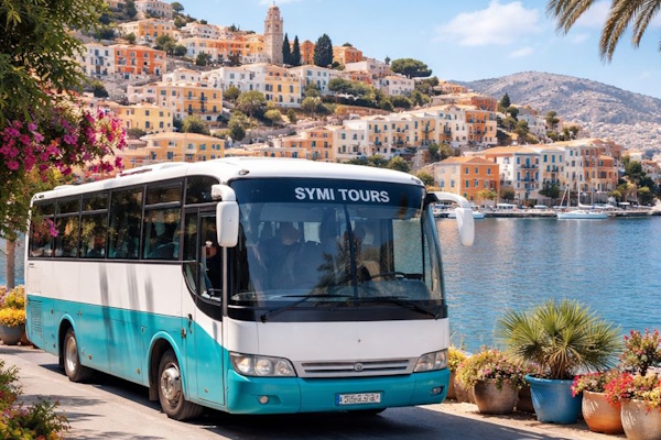 Bus auf der Insel Symi, Griechenland